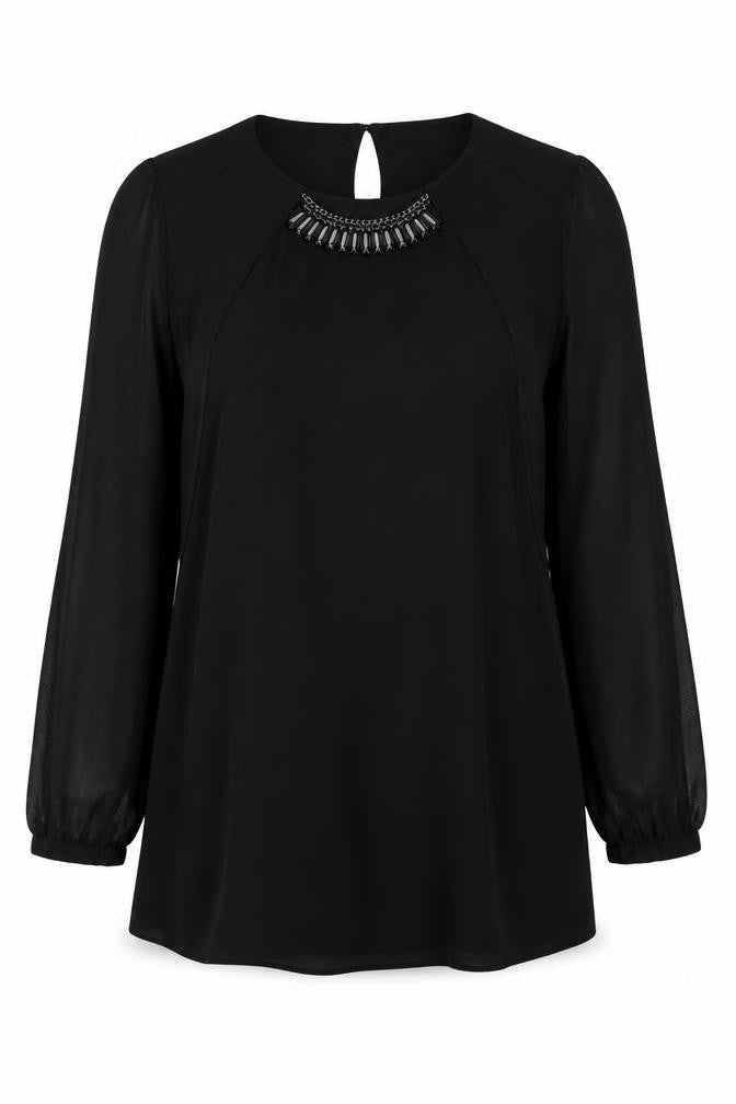 Next Women's Black Beaded Long Sleeve Dress UK 10-12