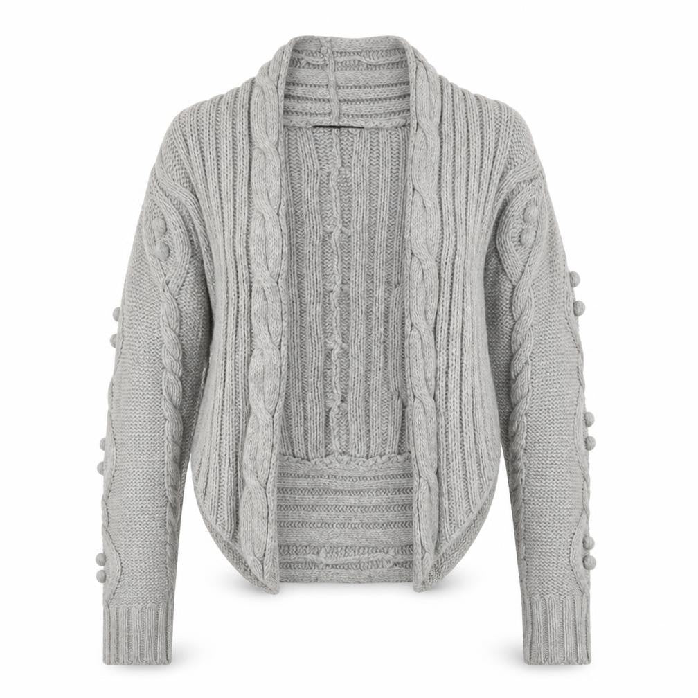 Front view of Marks & Spencer Women's Grey Cable-Knit Cardigan, size 6