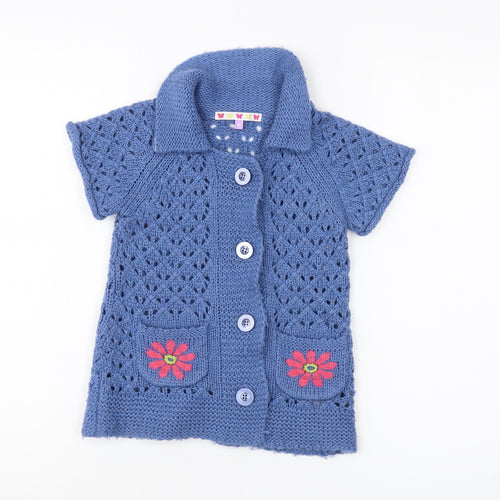 John Lewis Girls Blue Knit Cardigan, Size 6, Short Sleeve