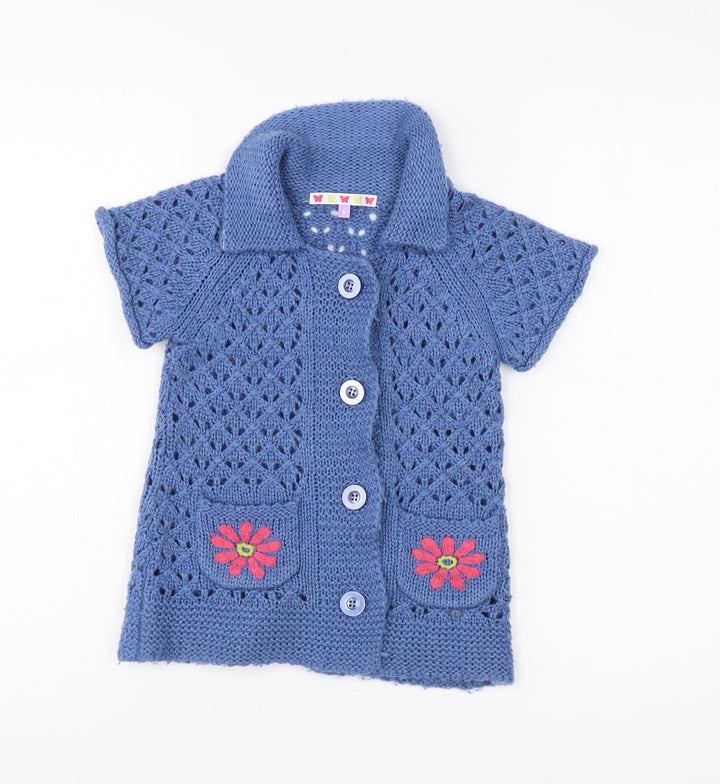 John Lewis Girls Blue Knit Cardigan, Size 6, Short Sleeve