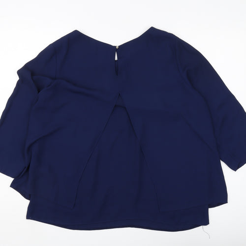 Wallis Women's Blue Blouse Size 14 3/4 Sleeve Casual