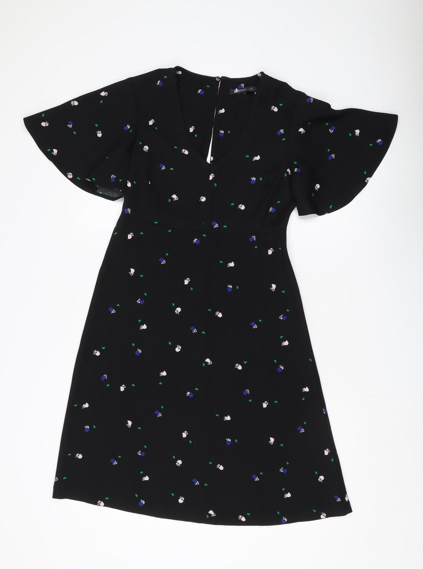 Marks and Spencer Women's Black Floral A-Line Dress, Size 8