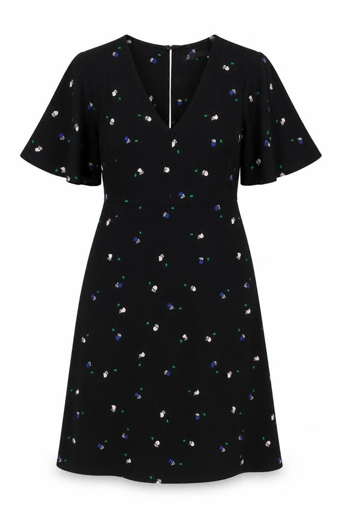 Marks and Spencer Women's Black Floral A-Line Dress, Size 8