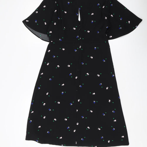 Marks and Spencer Women's Black Floral A-Line Dress, Size 8