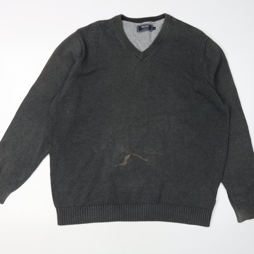 Maine New England Men's Grey V-Neck Pullover Jumper L