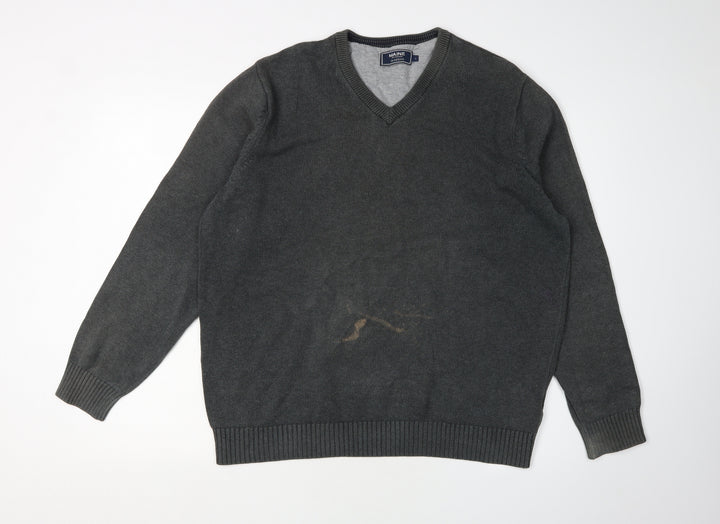 Maine New England Men's Grey V-Neck Pullover Jumper L