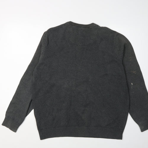 Maine New England Men's Grey V-Neck Pullover Jumper L
