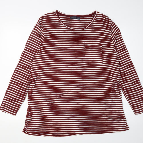 Marks and Spencer Women's Red Striped Basic T-Shirt - Size 20