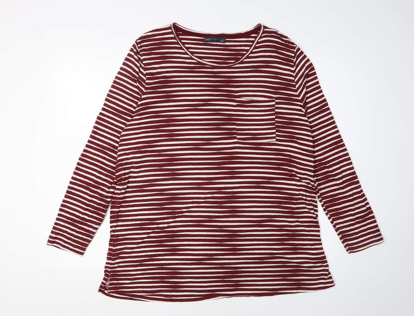Marks and Spencer Women's Red Striped Basic T-Shirt - Size 20