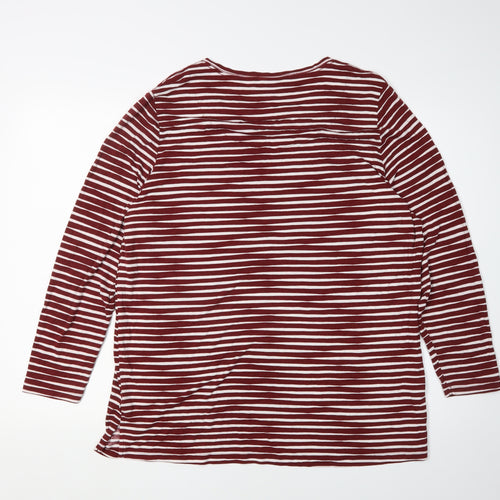 Marks and Spencer Women's Red Striped Basic T-Shirt - Size 20