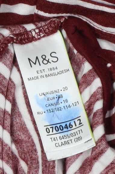 Marks and Spencer Women's Red Striped Basic T-Shirt - Size 20