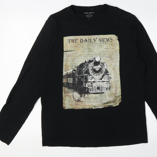 Carry Formal Men's Black Graphic Print Long Sleeve T-Shirt L