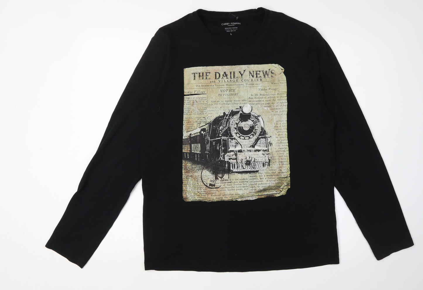 Carry Formal Men's Black Graphic Print Long Sleeve T-Shirt L