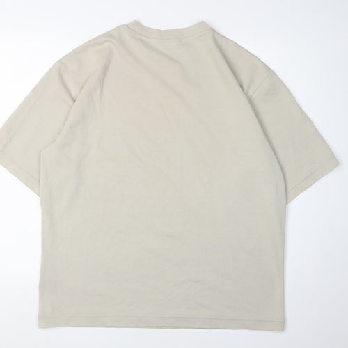 Uniqlo Men's Beige Large Crew Neck T-Shirt