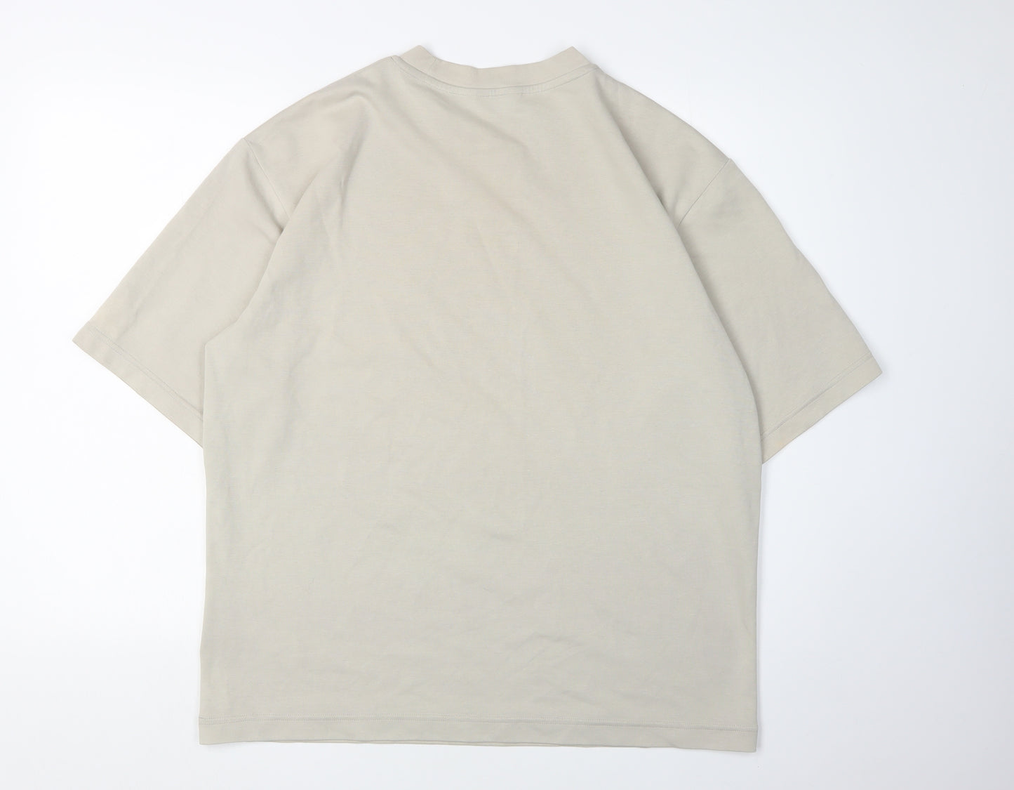 Uniqlo Men's Beige Large Crew Neck T-Shirt