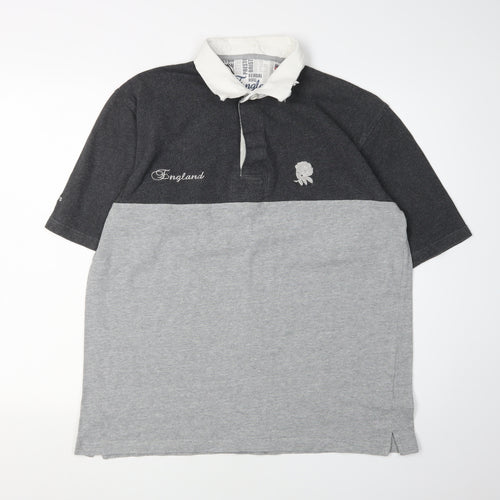 Men's Grey Colourblock England Rugby Polo, Size L, England Embroidery