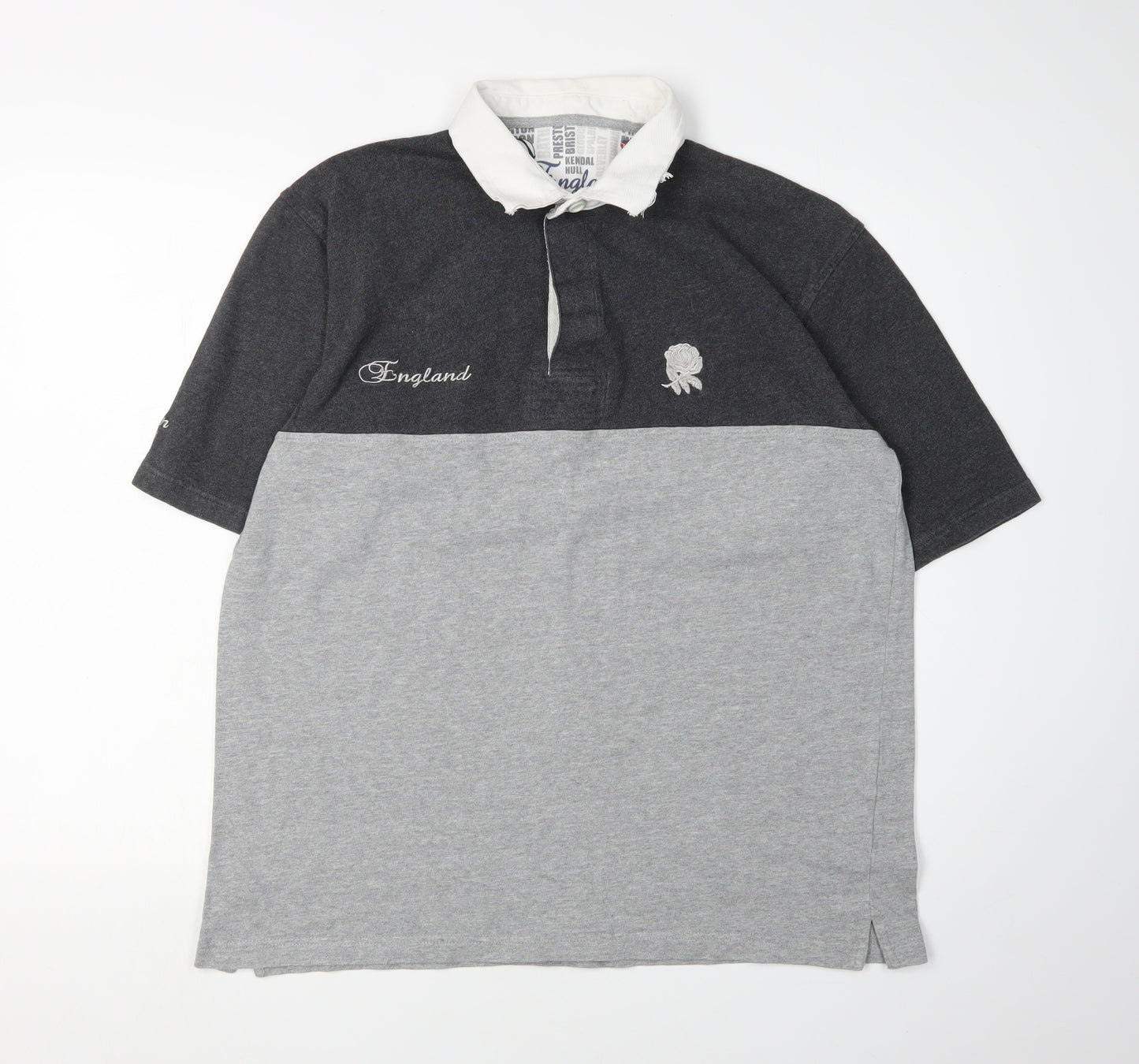 Men's Grey Colourblock England Rugby Polo, Size L, England Embroidery