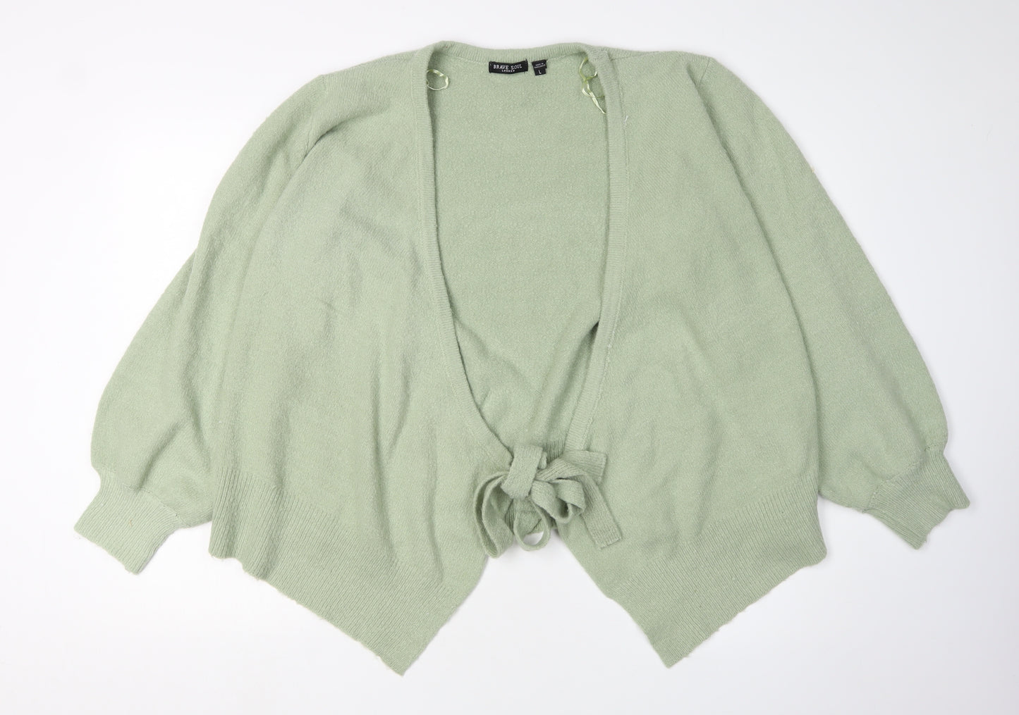 Brave Soul Women's Green L Wrap Cardigan, Acrylic Blend