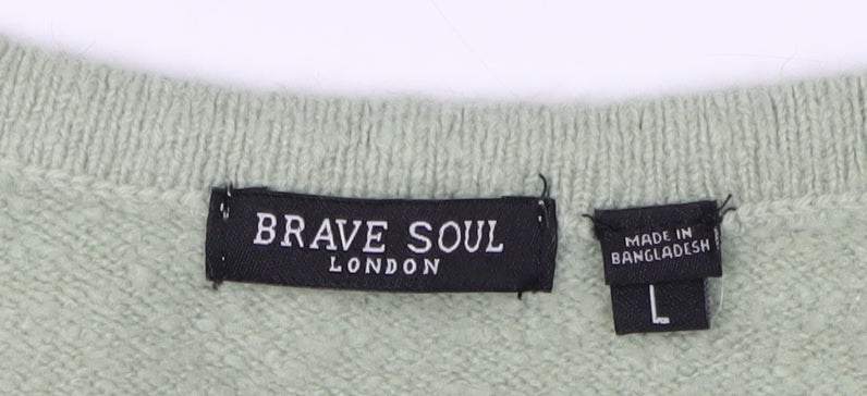 Brave Soul Women's Green L Wrap Cardigan, Acrylic Blend