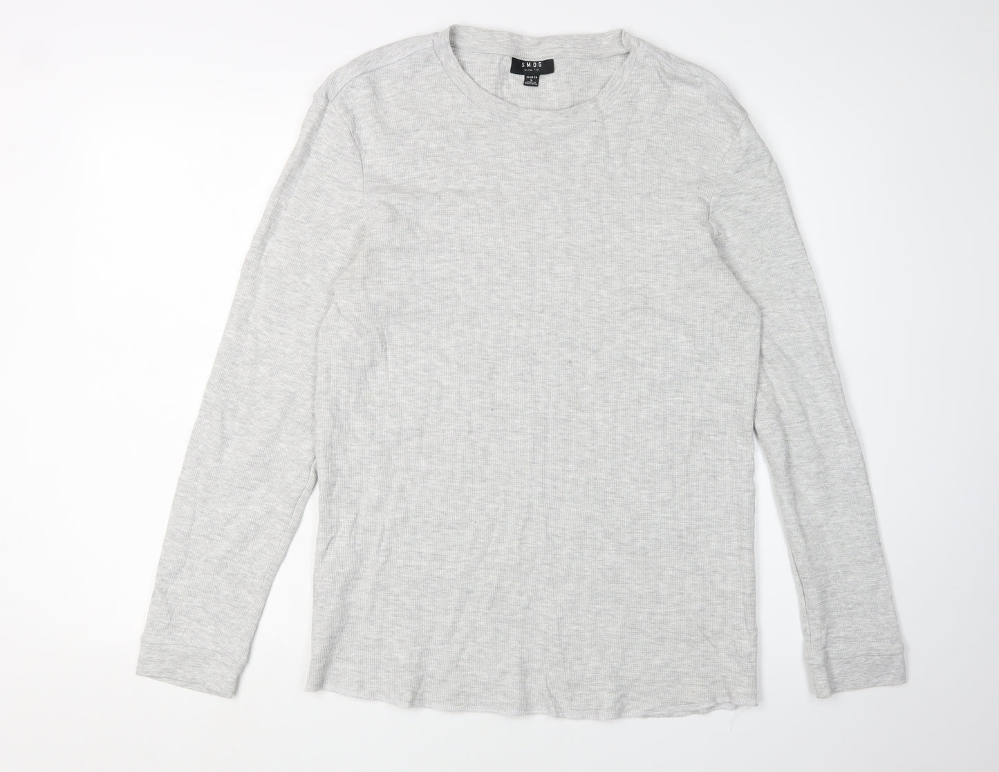 SMOG Men's Grey Long Sleeve Slim Fit T-Shirt, Size L