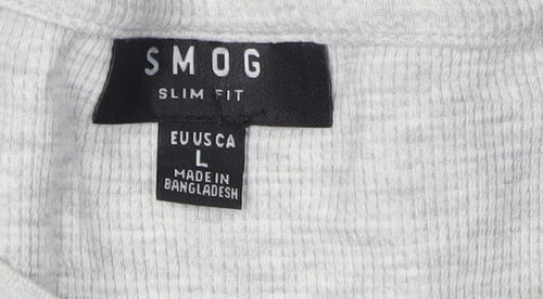 SMOG Men's Grey Long Sleeve Slim Fit T-Shirt, Size L