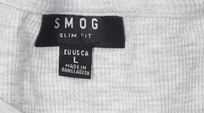 SMOG Men's Grey Long Sleeve Slim Fit T-Shirt, Size L