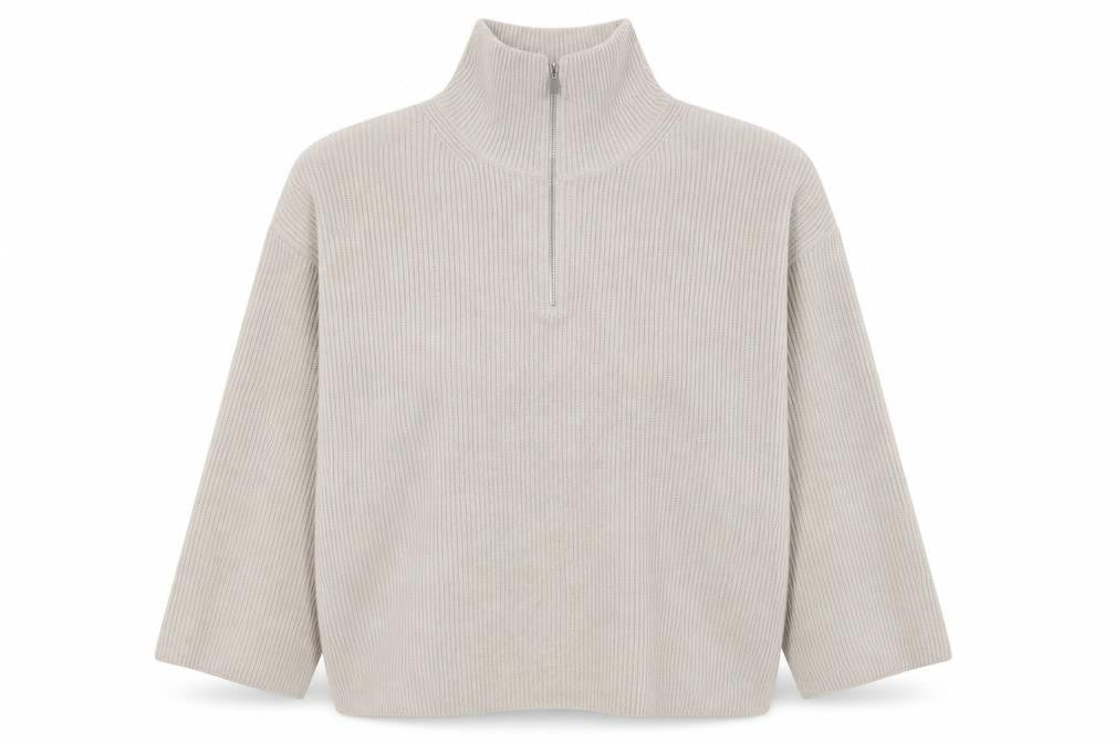 Front view of H&M Women's Beige XL Pullover High Neck Jumper