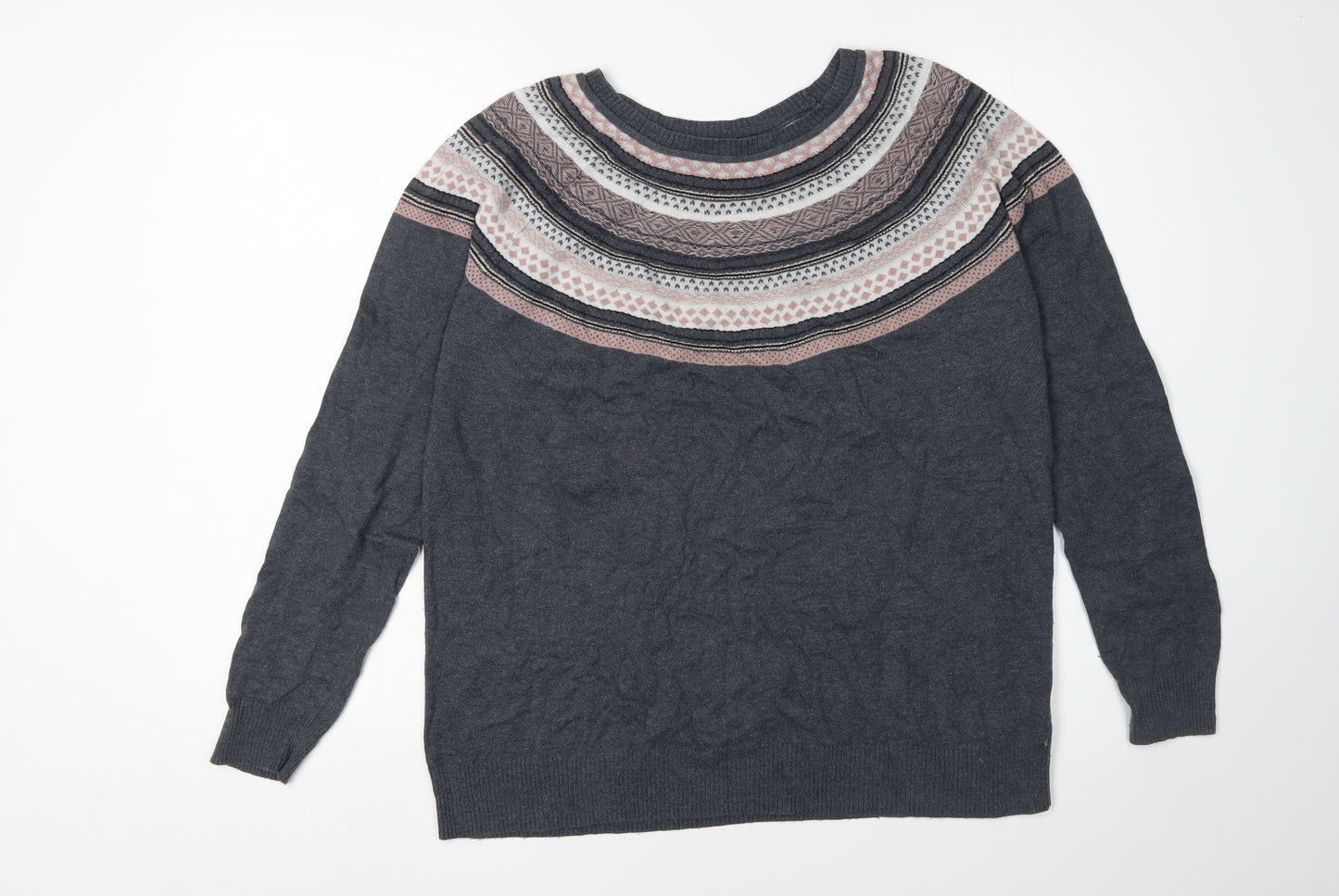 Next Women's Grey Fair Isle Pullover Jumper Size 14
