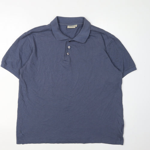 Haworth Men's Blue Cotton Polo Shirt L