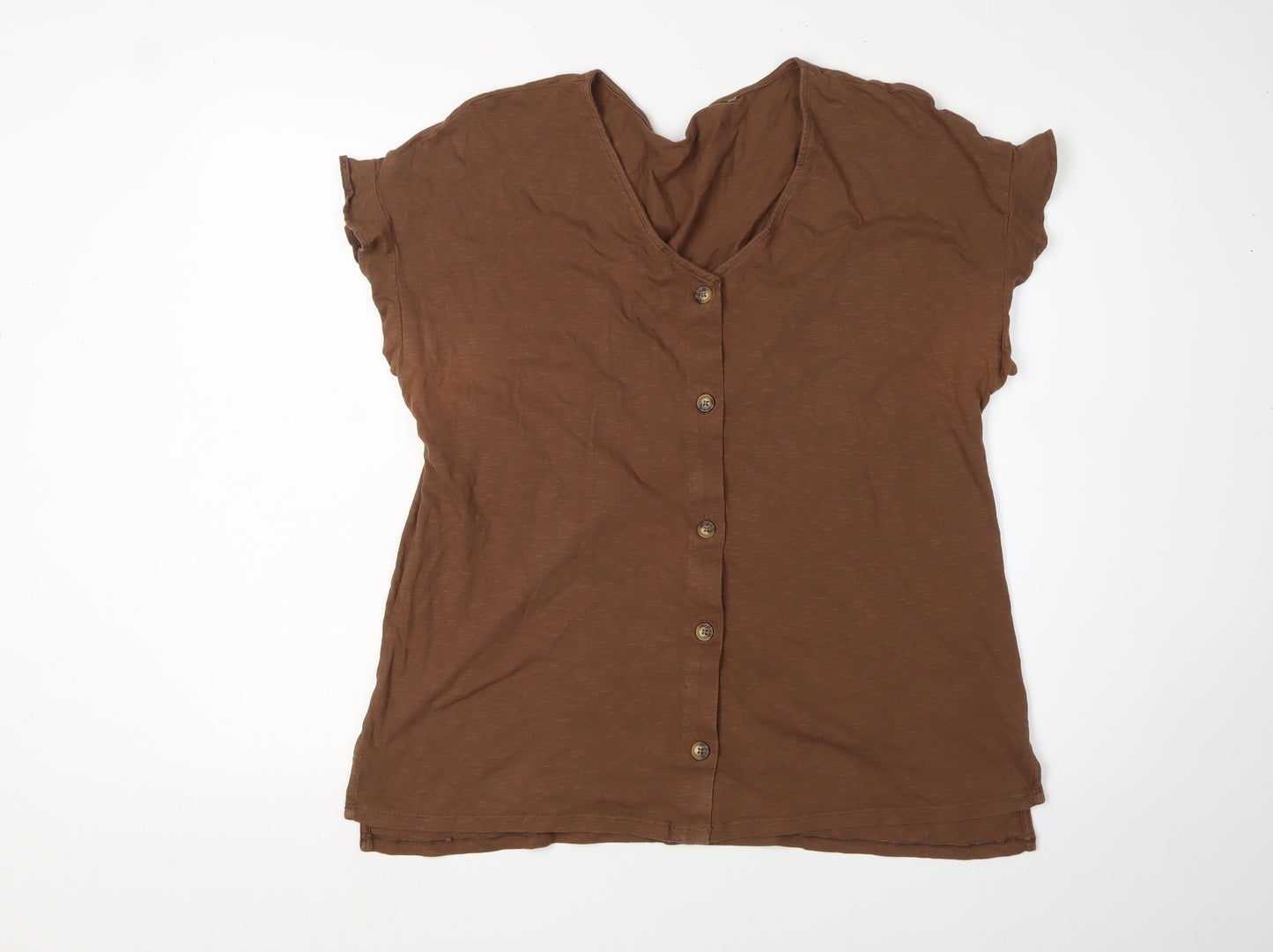 Next Women's Brown V-Neck Button-Up Jersey Top 18