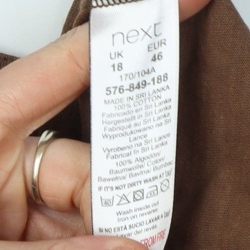 Next Women's Brown V-Neck Button-Up Jersey Top 18