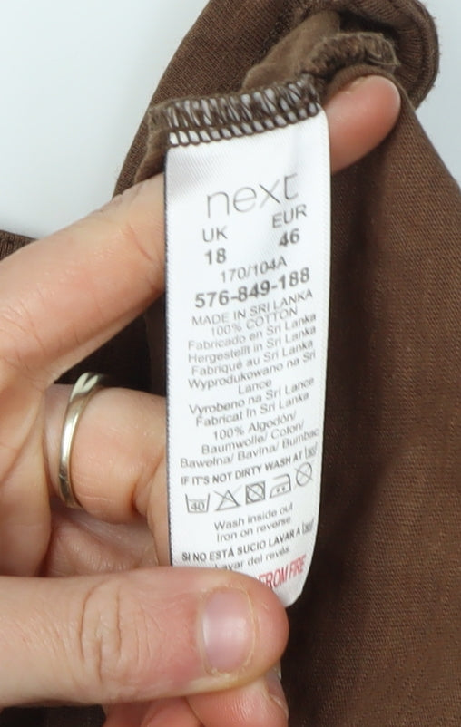 Next Women's Brown V-Neck Button-Up Jersey Top 18