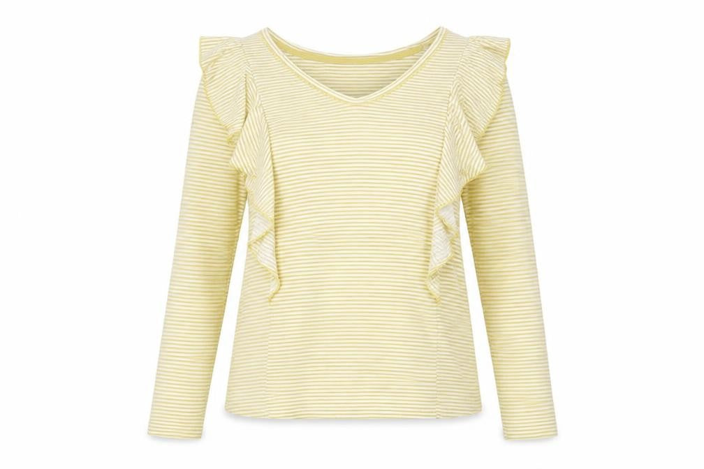 Front view of Next Women's Yellow Striped Ringer T-Shirt, size 8