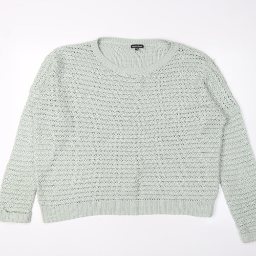 Warehouse Women's Green Open-Knit Pullover, Size 14