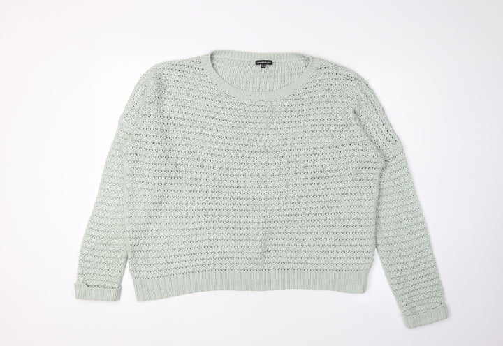 Warehouse Women's Green Open-Knit Pullover, Size 14