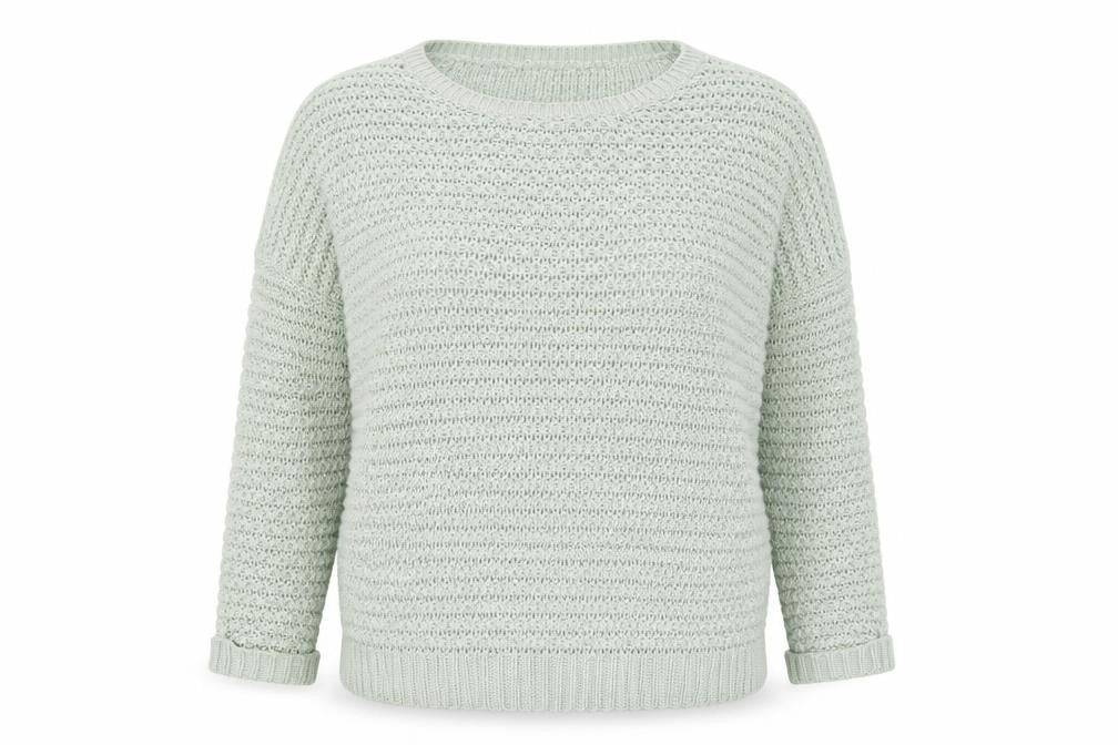 Front view of Warehouse Women's Green Open-Knit Pullover, size 14