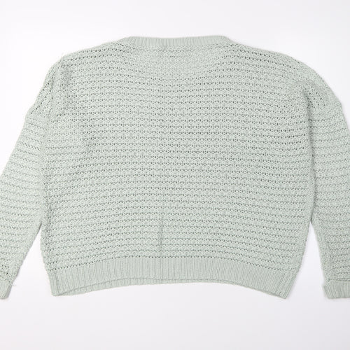 Warehouse Women's Green Open-Knit Pullover, Size 14