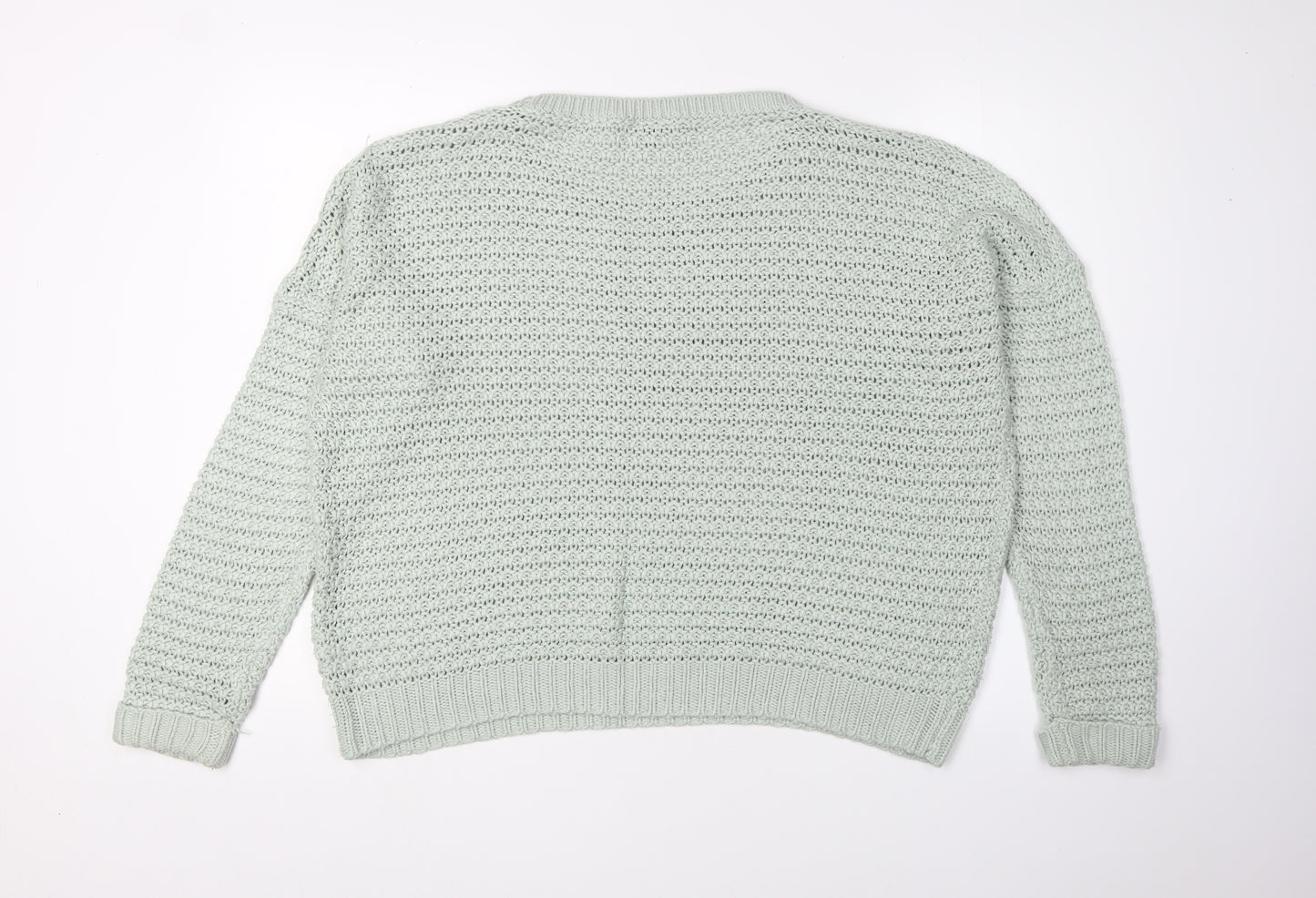 Warehouse Women's Green Open-Knit Pullover, Size 14