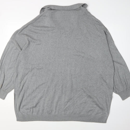 Threadbare Women's Grey Chunky-Knit V-Neck Jumper XL