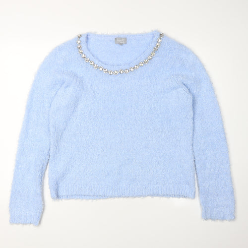 Lottie Loves Women's Blue Jewel Neck Pullover Jumper Size 16