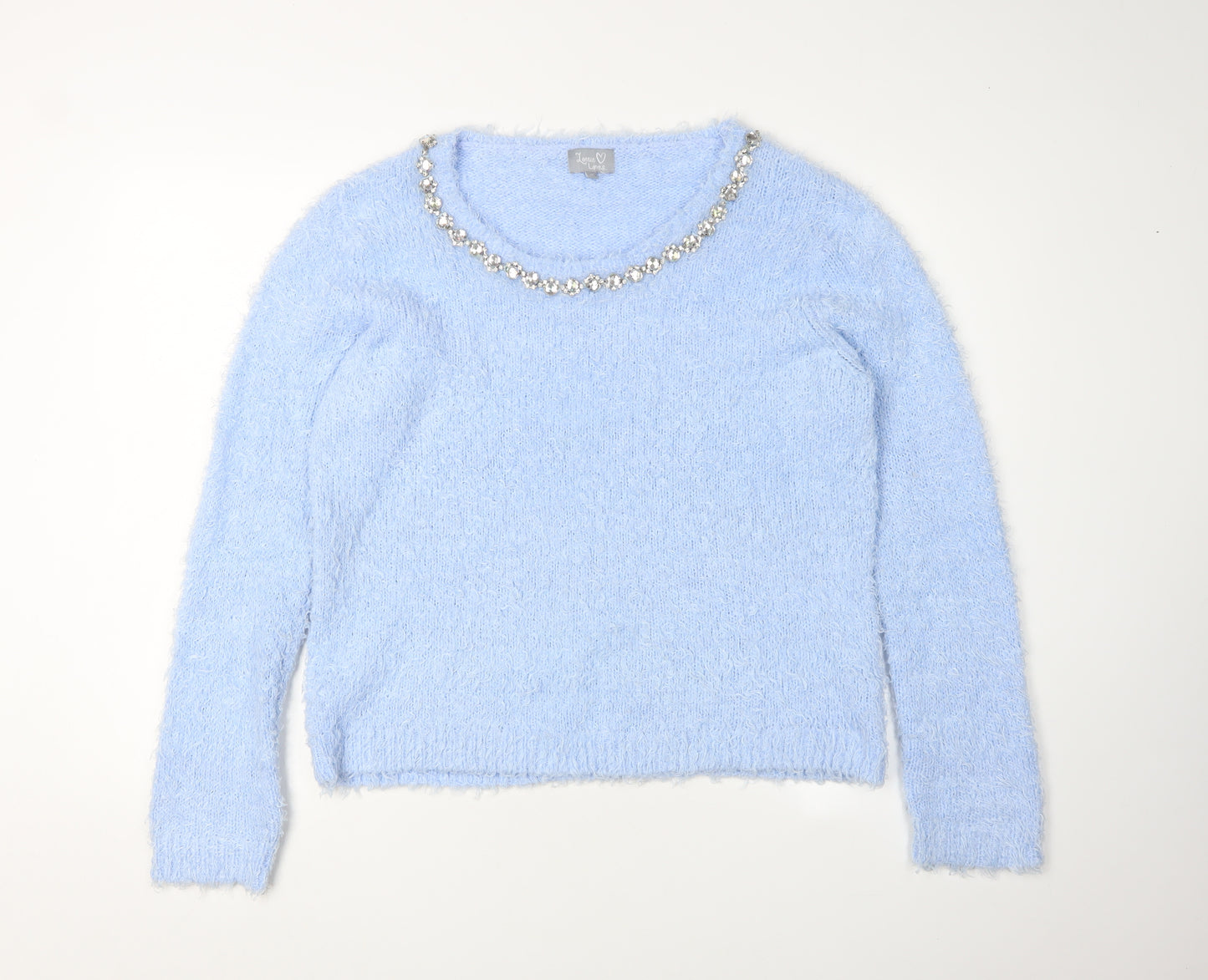 Lottie Loves Women's Blue Jewel Neck Pullover Jumper Size 16