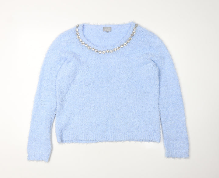 Lottie Loves Women's Blue Jewel Neck Pullover Jumper Size 16