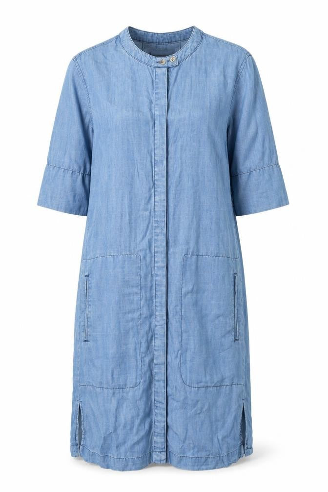 Front view of Warehouse Women's Blue Shirt Dress, size 10