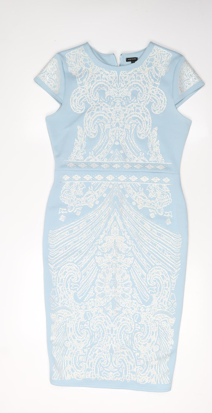 River Island Women's Blue Bodycon Dress Size 14