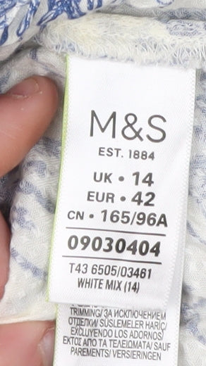 Marks and Spencer Women's White Floral Tunic Blouse Size 14