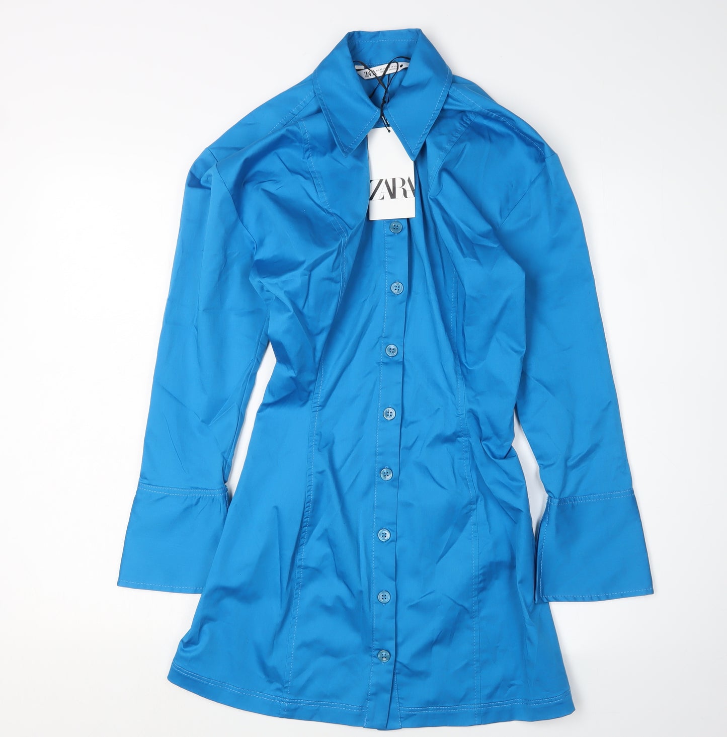 Zara Women's Blue XS Collared Shirt Dress