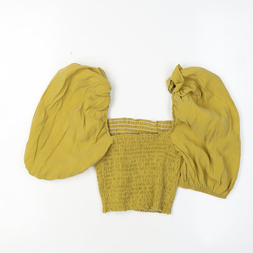 ZARA Women's Yellow Cropped Blouse XS with Balloon Sleeves