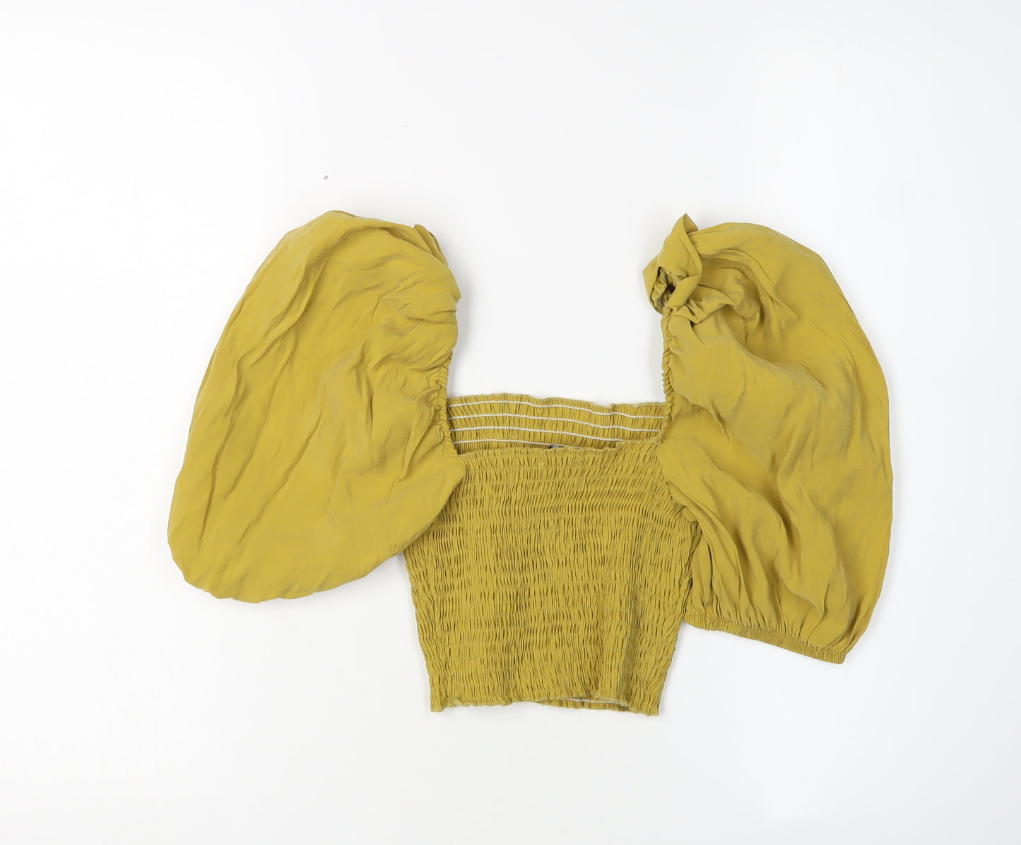 ZARA Women's Yellow Cropped Blouse XS with Balloon Sleeves