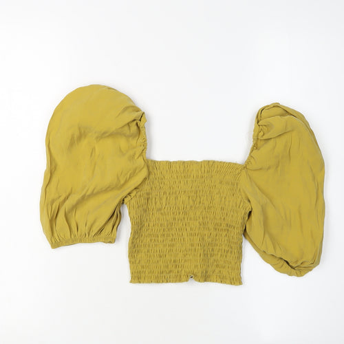 ZARA Women's Yellow Cropped Blouse XS with Balloon Sleeves