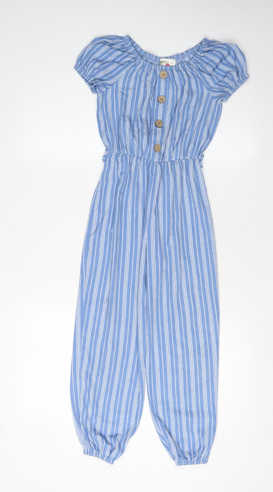 Jenna & Jessie Girls Blue Striped Jumpsuit, Size 3 Years